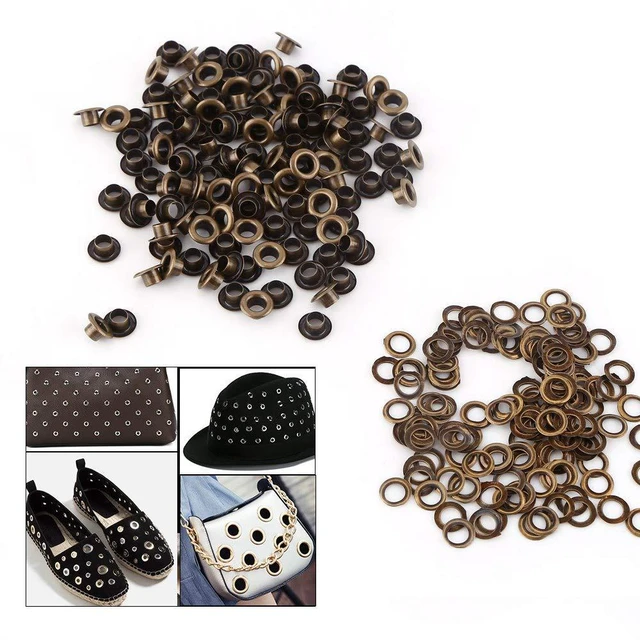 Alt view image 5 of 6 - Antique Brass Eyelet Grommets, Leathercraft Accessory Fasteners Kit with Washers for Repairs Decoration(4mm)