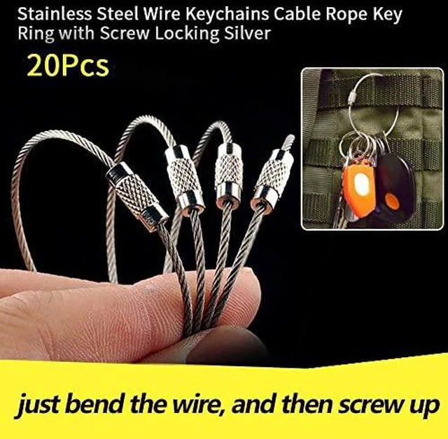 Alt view image 2 of 6 - 20pcs 4.5cm / 1.8inch Wire Keychain Cable Stainless Steel Wire Key Chain Ring Holder Metal Cable Wire Lanyard with Screw Locking Heavy Duty Luggage Tag Keeper for Outdoors Hanging Silver