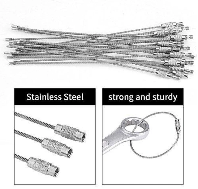 Alt view image 6 of 6 - 20pcs 4.5cm / 1.8inch Wire Keychain Cable Stainless Steel Wire Key Chain Ring Holder Metal Cable Wire Lanyard with Screw Locking Heavy Duty Luggage Tag Keeper for Outdoors Hanging Silver