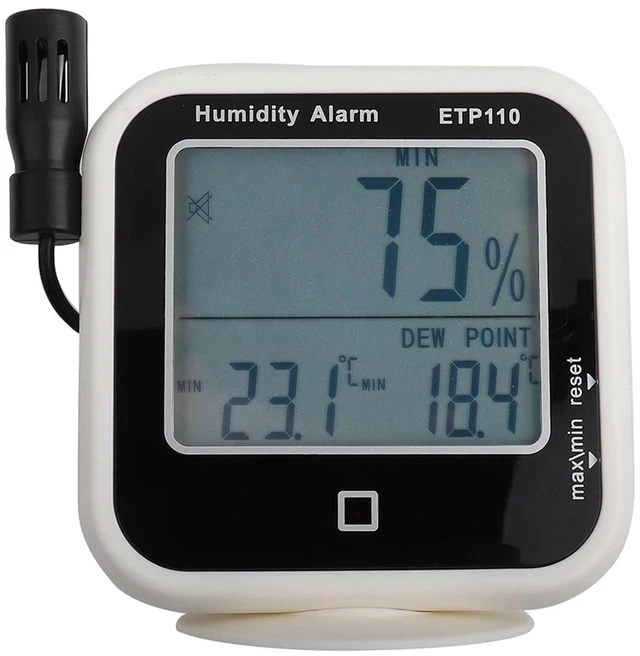 Main image of Walfront ETP110 Pro Digital Hygrometer Thermometer Humidity Temperature Dew Point Monitor for Home Laboratory Greenhouse Lab Grade with Data Storage Alarm