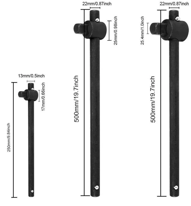 Alt view image 3 of 6 - Walfront Sliding Wrench Breaker Bar T Handle Socket Wrench Heavy Duty Steel With Ergonomic Design (1/2", 357g/12.6oz)