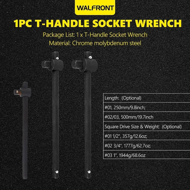 Alt view image 6 of 6 - Walfront Sliding Wrench Breaker Bar T Handle Socket Wrench Heavy Duty Steel With Ergonomic Design (1/2", 357g/12.6oz)