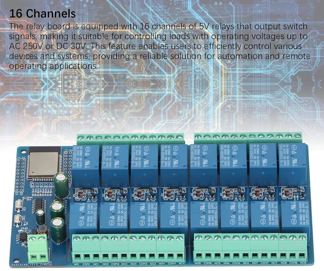 Alt view image 3 of 6 - 16 Channel Relay Module, WROOM-32E WiFi BLE 5-12V DC