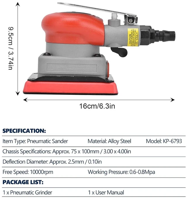 Alt view image 3 of 6 - WALFRONT Pneumatic Sander Sander 10000 RPM Air Orbit Finishing Sanding Tool for Wood Sanding Car Waxing Metal 0.6-0.8Mpa