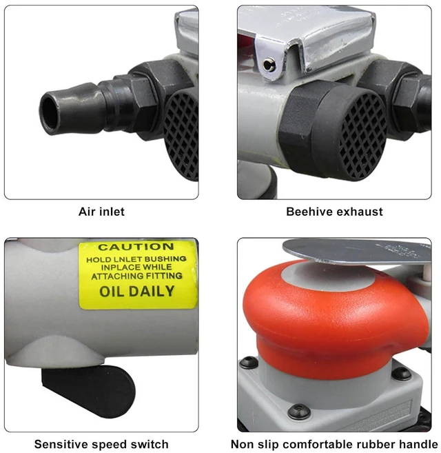 Alt view image 5 of 6 - WALFRONT Pneumatic Sander Sander 10000 RPM Air Orbit Finishing Sanding Tool for Wood Sanding Car Waxing Metal 0.6-0.8Mpa
