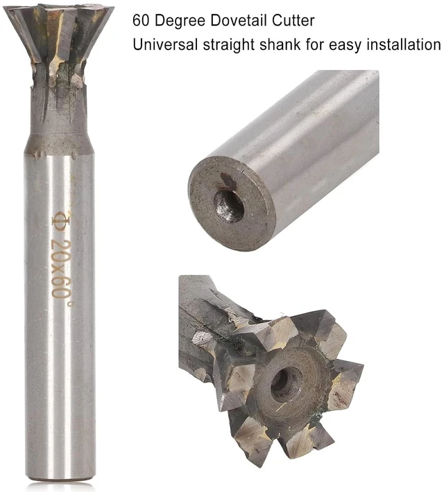 Alt view image 2 of 6 - Carbide Dovetail Cutter 60 Degree 6 Flutes 20mm/ 0.8in Slotting Milling Cutter for Metalworking Straight Shank End Mill