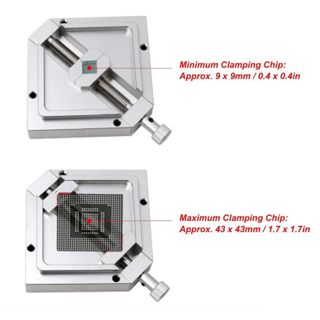 Alt view image 2 of 6 - Adjustable BGA Reballing Station Kit HT-90 Aluminum Alloy Stencil Holder for Laptop CPU Phone Repair Diagonal Solder Ball Jig with Drainage Channel 9-43mm