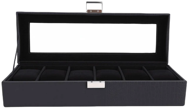 Main image of Walfront Watch Box, Leather Watch Case with Clear Lid, 6 Slot Organizer