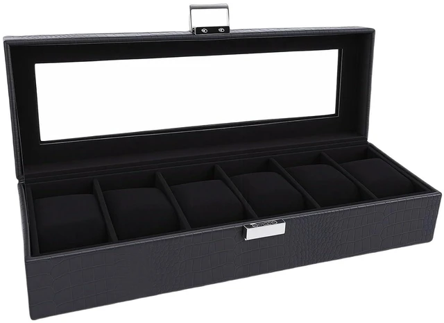 Alt view image 4 of 6 - Walfront Watch Box, Leather Watch Case with Clear Lid, 6 Slot Organizer