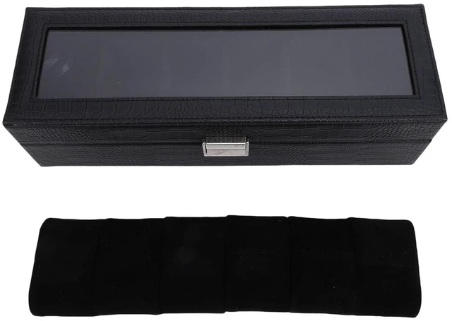 Alt view image 5 of 6 - Walfront Watch Box, Leather Watch Case with Clear Lid, 6 Slot Organizer