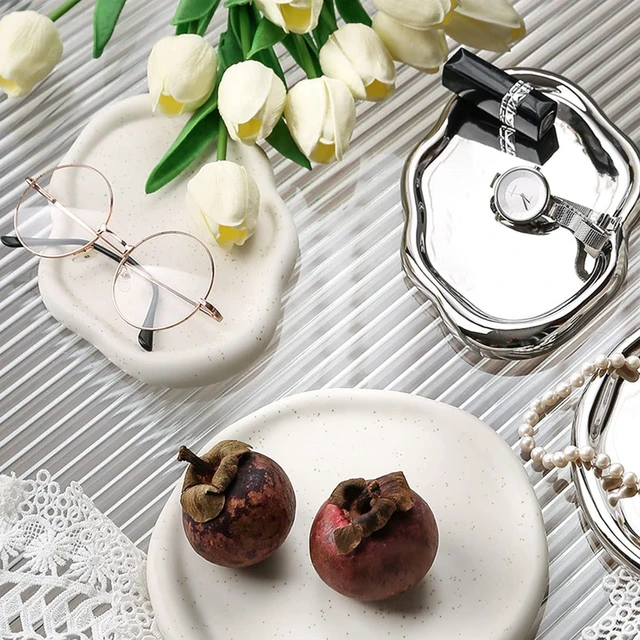 Alt view image 4 of 6 - Walfront Ceramic Jewelry Plate Glossy Jewelry Storage Plate Simple (White