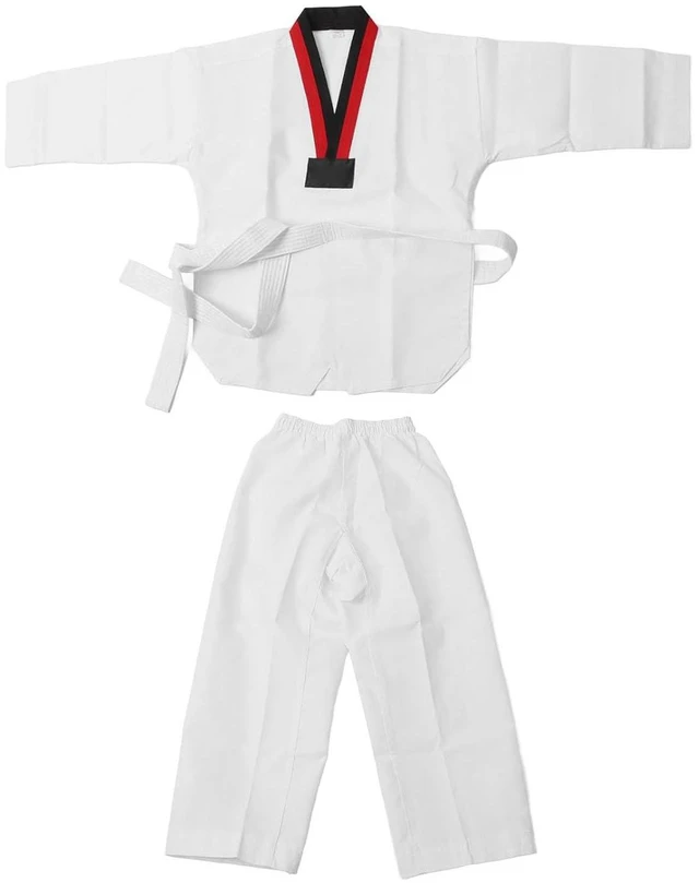 Alt view image 6 of 6 - Walfront White Taekwondo Uniform for Kids Cotton Dobok Set with Belt