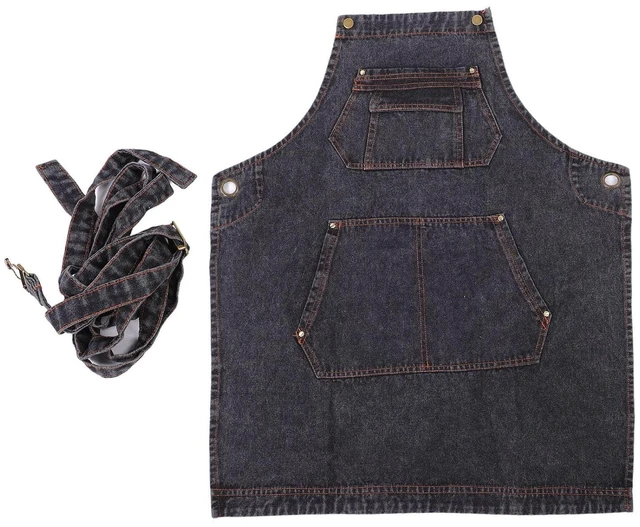 Alt view image 6 of 6 - Walfront Crossback Denim Apron with 2 Pockets and Reinforced Grommets, Adjustable X Strap Design for Men Women Chef Hair Stylist Potters