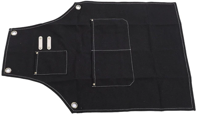Alt view image 4 of 6 - Walfront Work Apron with Tool Pockets, Thick Canvas Crossback Apron Adjustable Straps Brass Grommets 30.7x22.4in for Workshop Welding Gardening