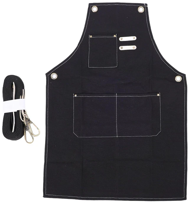 Alt view image 6 of 6 - Walfront Work Apron with Tool Pockets, Thick Canvas Crossback Apron Adjustable Straps Brass Grommets 30.7x22.4in for Workshop Welding Gardening