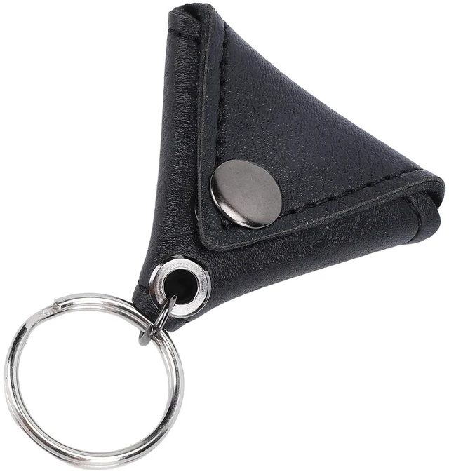 Main image of Walfront Leather Keychain Pouch Guitar Pick Holder Keychain Purse with Premium Button Closure for Travel Storage (Black)