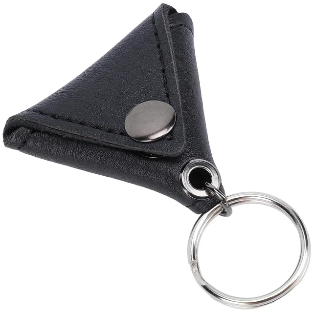 Alt view image 5 of 6 - Walfront Leather Keychain Pouch Guitar Pick Holder Keychain Purse with Premium Button Closure for Travel Storage (Black)