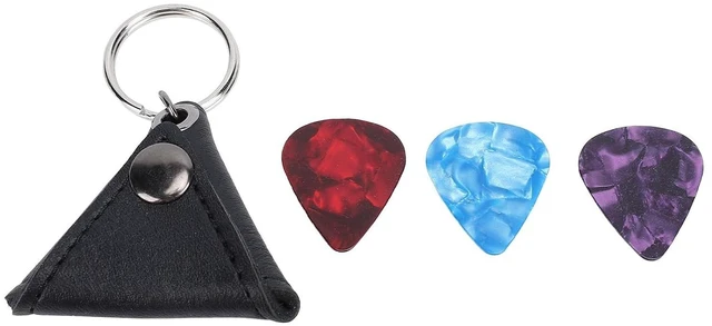 Alt view image 6 of 6 - Walfront Leather Keychain Pouch Guitar Pick Holder Keychain Purse with Premium Button Closure for Travel Storage (Black)