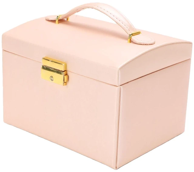 Alt view image 2 of 6 - Walfront Large Jewelry Box, PU Leather Multi Layer Jewelry Organizer with Mirror and Key, Large Capacity Storage Case for Women and Girls for Rings Earrings Necklaces Watches (Pink)