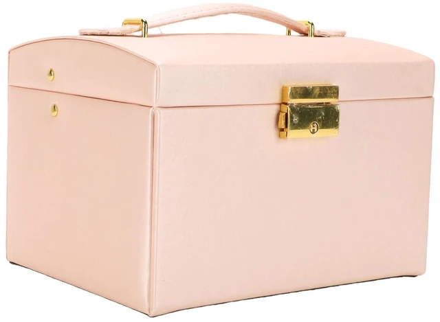 Alt view image 3 of 6 - Walfront Large Jewelry Box, PU Leather Multi Layer Jewelry Organizer with Mirror and Key, Large Capacity Storage Case for Women and Girls for Rings Earrings Necklaces Watches (Pink)