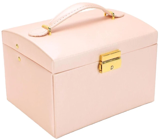 Alt view image 4 of 6 - Walfront Large Jewelry Box, PU Leather Multi Layer Jewelry Organizer with Mirror and Key, Large Capacity Storage Case for Women and Girls for Rings Earrings Necklaces Watches (Pink)