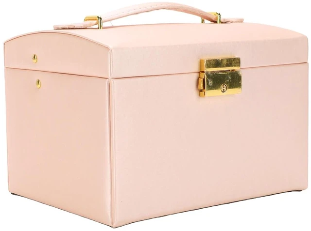 Alt view image 5 of 6 - Walfront Large Jewelry Box, PU Leather Multi Layer Jewelry Organizer with Mirror and Key, Large Capacity Storage Case for Women and Girls for Rings Earrings Necklaces Watches (Pink)