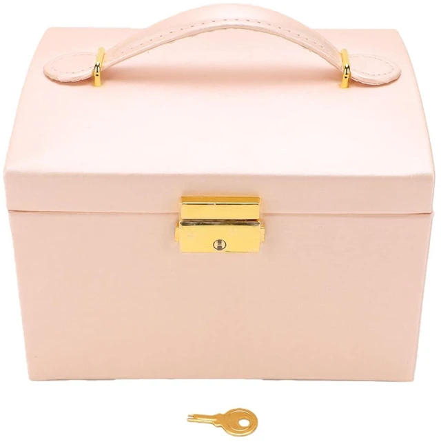 Alt view image 6 of 6 - Walfront Large Jewelry Box, PU Leather Multi Layer Jewelry Organizer with Mirror and Key, Large Capacity Storage Case for Women and Girls for Rings Earrings Necklaces Watches (Pink)