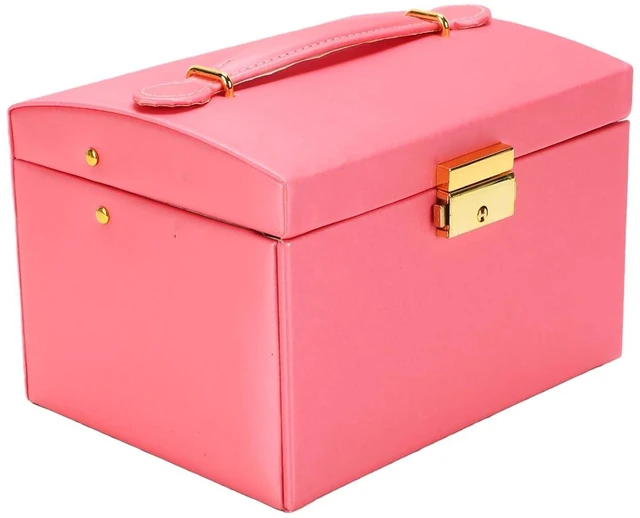 Alt view image 2 of 6 - Walfront Large Jewelry Box, PU Leather Multi Layer Jewelry Organizer with Mirror and Key, Large Capacity Storage Case for Women and Girls for Rings Earrings Necklaces Watches (Rose Red)