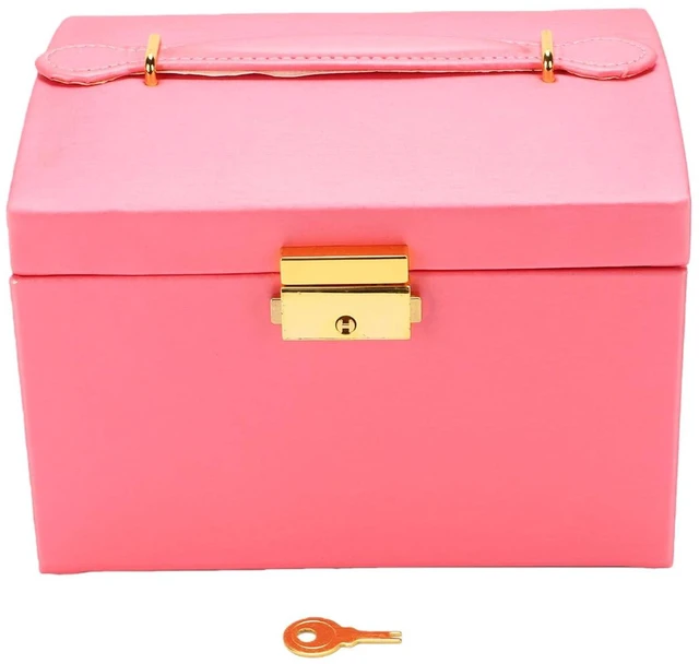 Alt view image 5 of 6 - Walfront Large Jewelry Box, PU Leather Multi Layer Jewelry Organizer with Mirror and Key, Large Capacity Storage Case for Women and Girls for Rings Earrings Necklaces Watches (Rose Red)