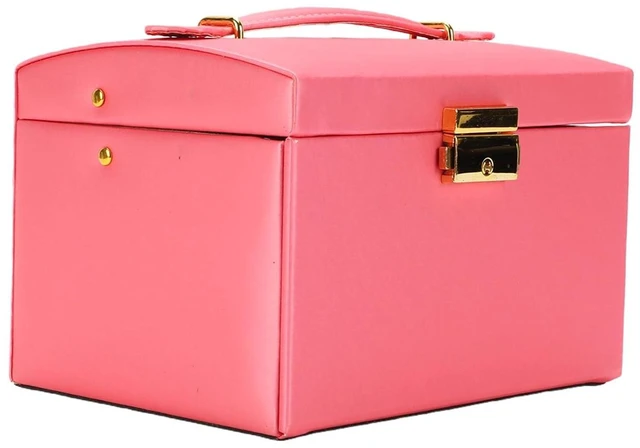 Alt view image 6 of 6 - Walfront Large Jewelry Box, PU Leather Multi Layer Jewelry Organizer with Mirror and Key, Large Capacity Storage Case for Women and Girls for Rings Earrings Necklaces Watches (Rose Red)