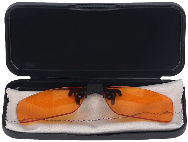 Alt view image 3 of 6 - Walfront Clip On Glasses Blue Light Blocking Anti Eye Strain Orange Glasses 180 Degree Vertical Flip for Comfort Relaxation