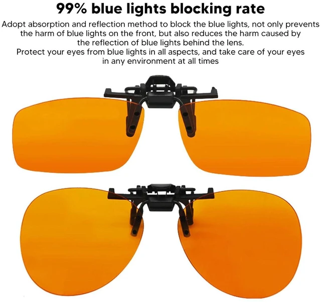Alt view image 4 of 6 - Walfront Clip On Glasses Blue Light Blocking Anti Eye Strain Orange Glasses 180 Degree Vertical Flip for Comfort Relaxation