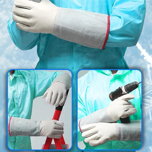 Alt view image 3 of 6 - Walfront Freezer Gloves For Working In Freezer Work Gloves 60cm Dry Ice Cowhide Leather Liquid Nitrogen Protective for Laboratory Use -436-260 Cold Storage Safety