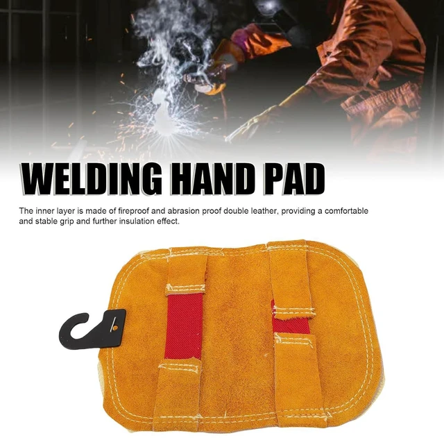 Alt view image 3 of 6 - Walfront 2 Layer Welding Hand Pad High Temperature Welding Gloves Aluminized Protective Hand Cover Cowhide Heat Barrier