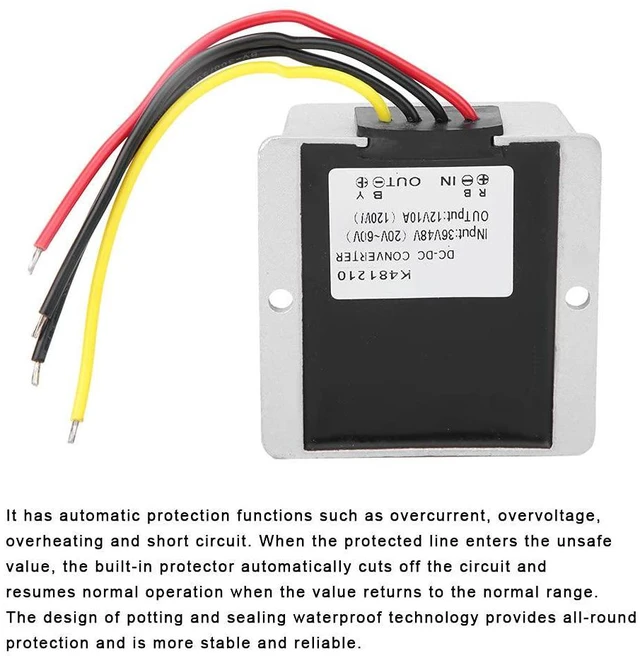 Alt view image 3 of 6 - WALFRONT Power Converter 36V 48V to 12V Aluminum Voltage Reducer for Radios, Motors, Speakers (36V48V to 12V10A Large Aluminum Shell)