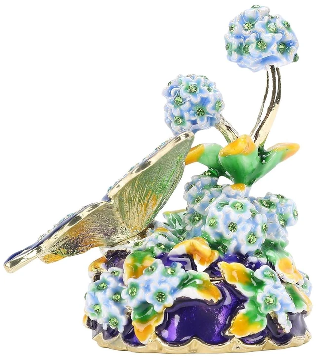 Alt view image 3 of 6 - Walfront Flower Enamel Jewelry Box, Vintage Hydrangea Design Small Treasure Chest Case for Earrings Necklace Bracelet Storage, Decorative Trinket Organizer for Home Decor Gift