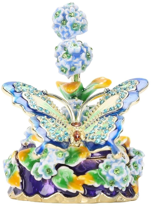 Alt view image 6 of 6 - Walfront Flower Enamel Jewelry Box, Vintage Hydrangea Design Small Treasure Chest Case for Earrings Necklace Bracelet Storage, Decorative Trinket Organizer for Home Decor Gift