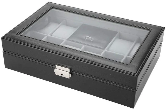 Main image of Walfront 8Slot PU Leather Watch Case, Jewelry Display Box with Clear Lid, Spacious Organizer for Men Women Travel Storage