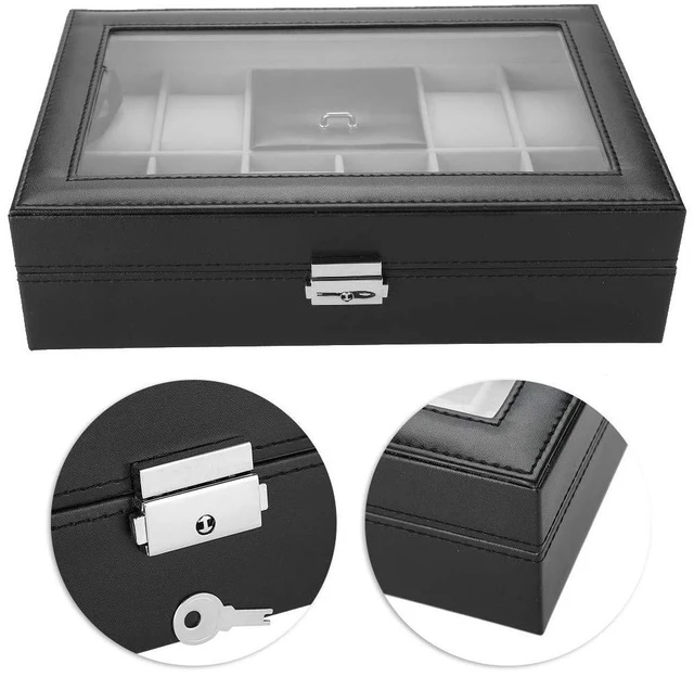 Alt view image 2 of 6 - Walfront 8Slot PU Leather Watch Case, Jewelry Display Box with Clear Lid, Spacious Organizer for Men Women Travel Storage