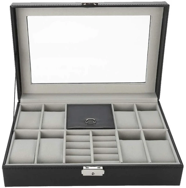 Alt view image 3 of 6 - Walfront 8Slot PU Leather Watch Case, Jewelry Display Box with Clear Lid, Spacious Organizer for Men Women Travel Storage