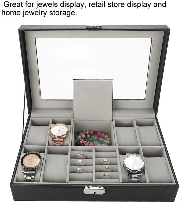Alt view image 5 of 6 - Walfront 8Slot PU Leather Watch Case, Jewelry Display Box with Clear Lid, Spacious Organizer for Men Women Travel Storage