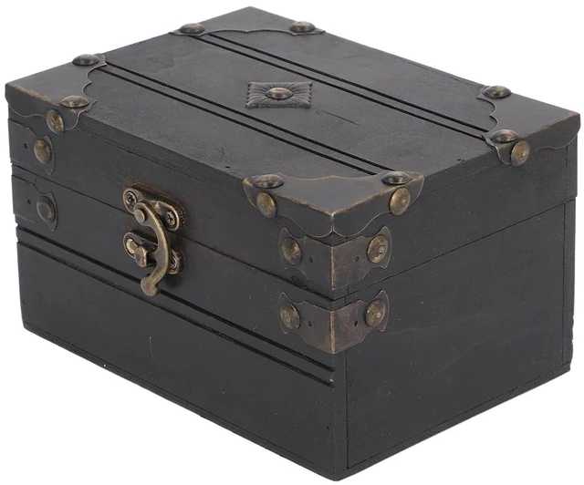 Main image of Walfront Vintage Wooden Jewelry Storage Box, Handmade Treasure Chest Organizer, Ideal for Jewelry and Trinkets, Compact Design for Home and Travel