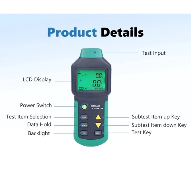 Alt view image 5 of 6 - Circuit Analyzer AC100-240V RMS Circuit Analyzer Tester MS5908A LCD Circuit Analyzer, Voltage Detector GFCI RCD Fault Tester (MS5908A US Plug)