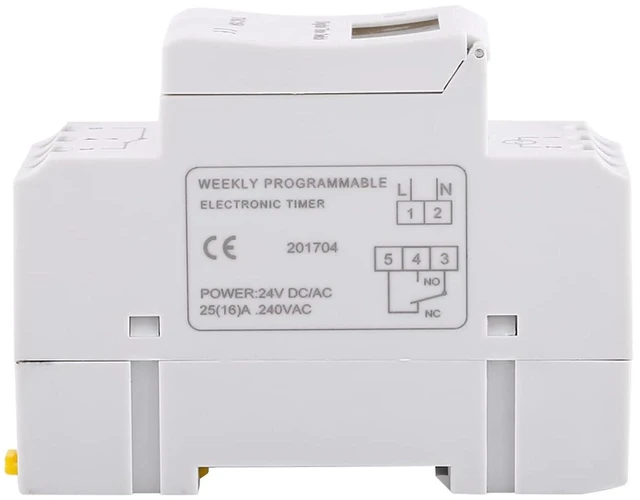 Alt view image 5 of 6 - 7 Day Programmable Timer Relay Digital Timer Switch Heavy Duty THC15A16 On Off for Controlling Street Lamps Neon Lamps Production Equipment, DIN Rail(not Included) (AC/DC24V)