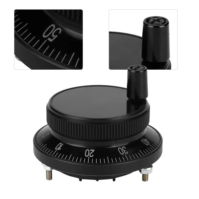Alt view image 6 of 6 - Handwheel 100PPR Manual Pulse Generator 60mm CNC Encoder with 6 Terminals for CNC Mill Router Control System 5V Aluminum Rotary Knob (Black)