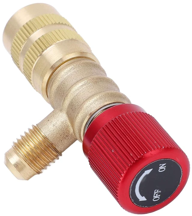 Alt view image 2 of 6 - Refrigerant Charging Valve Brass Liquid Safety Valve for R22 R410 R134A R404 1/4in Male 5/16in Female Air Conditioner Manifold
