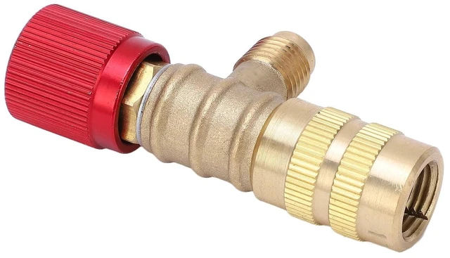 Alt view image 3 of 6 - Refrigerant Charging Valve Brass Liquid Safety Valve for R22 R410 R134A R404 1/4in Male 5/16in Female Air Conditioner Manifold