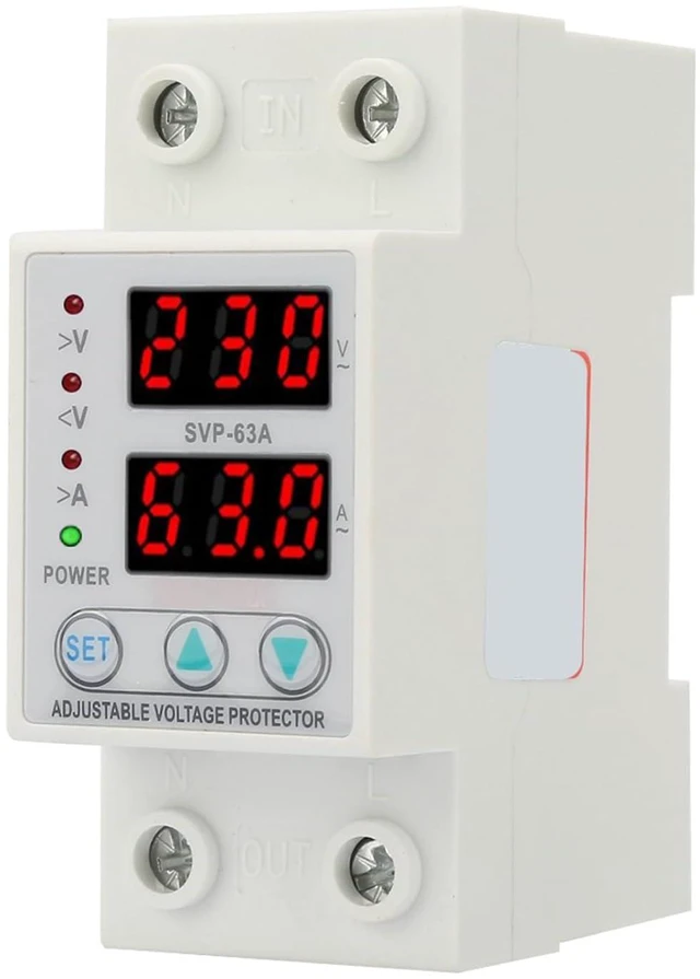 Main image of Double LED Display Single Phase Adjustable Voltage Current Protector Voltage Protective Device AC230V 63A x 36 x 60mm