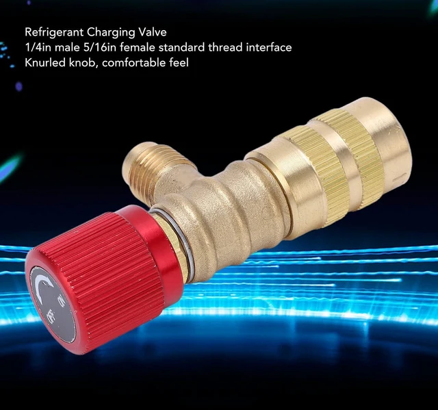 Alt view image 5 of 6 - Refrigerant Charging Valve Brass Liquid Safety Valve for R22 R410 R134A R404 1/4in Male 5/16in Female Air Conditioner Manifold