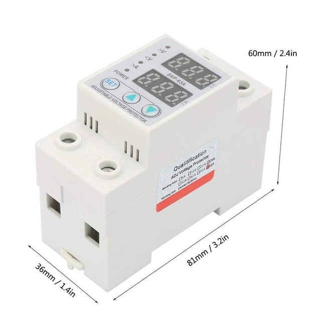 Alt view image 2 of 6 - Double LED Display Single Phase Adjustable Voltage Current Protector Voltage Protective Device AC230V 63A x 36 x 60mm